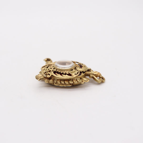 LE COULTRE 1890 Baroque Miniature Pendant Watch in 18Kt Gold & Guilloche Enamel
