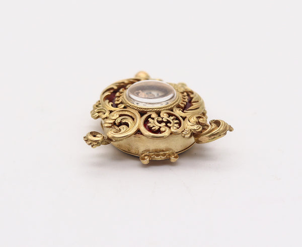 LE COULTRE 1890 Baroque Miniature Pendant Watch in 18Kt Gold & Guilloche Enamel