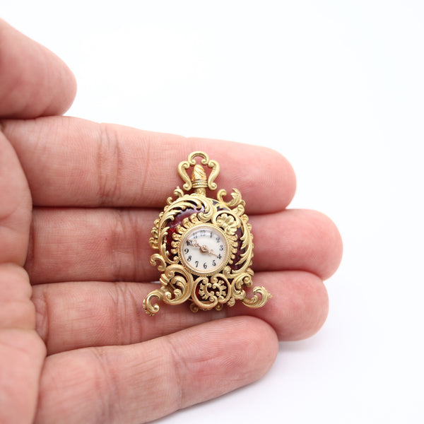 LE COULTRE 1890 Baroque Miniature Pendant Watch in 18Kt Gold & Guilloche Enamel