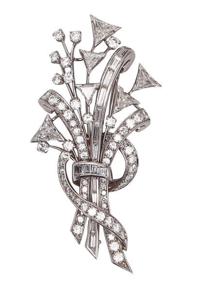 ART DECO 1940 Pendant-Brooch In Solid Platinum With 7.52 Ctw In VS Diamonds