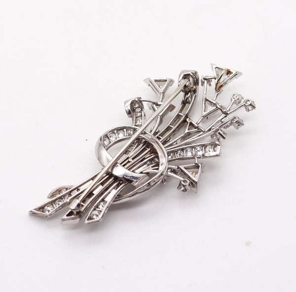 ART DECO 1940 Pendant-Brooch In Solid Platinum With 7.52 Ctw In VS Diamonds