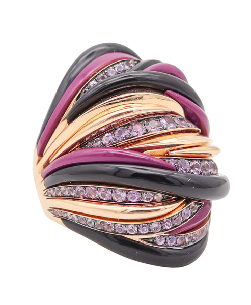 FAWAZ GRUOSI Cocktail Ring In 18Kt Pink Gold With 3.80 Cts Sapphires & Agathe