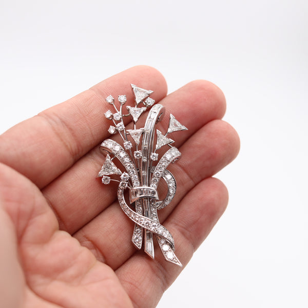 ART DECO 1940 Pendant-Brooch In Solid Platinum With 7.52 Ctw In VS Diamonds