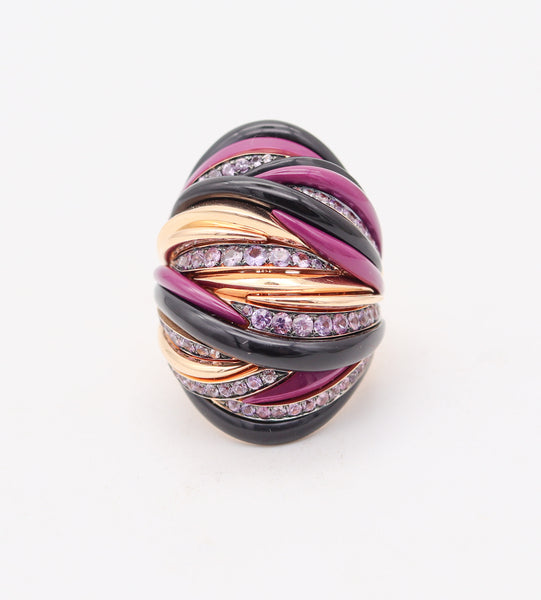 FAWAZ GRUOSI Cocktail Ring In 18Kt Pink Gold With 3.80 Cts Sapphires & Agathe