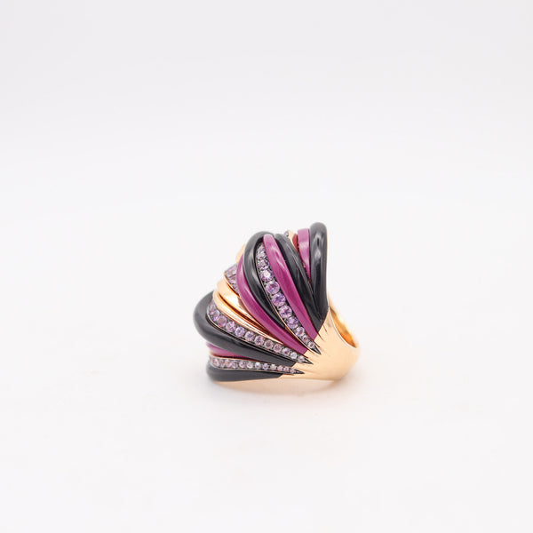 FAWAZ GRUOSI Cocktail Ring In 18Kt Pink Gold With 3.80 Cts Sapphires & Agathe