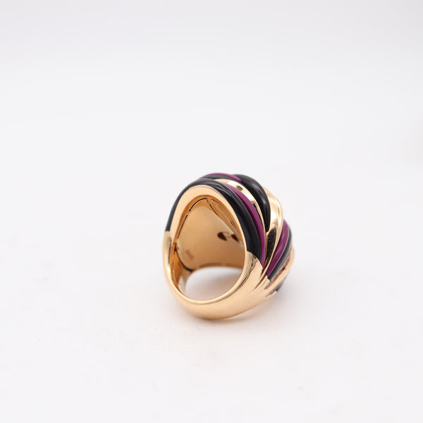 FAWAZ GRUOSI Cocktail Ring In 18Kt Pink Gold With 3.80 Cts Sapphires & Agathe