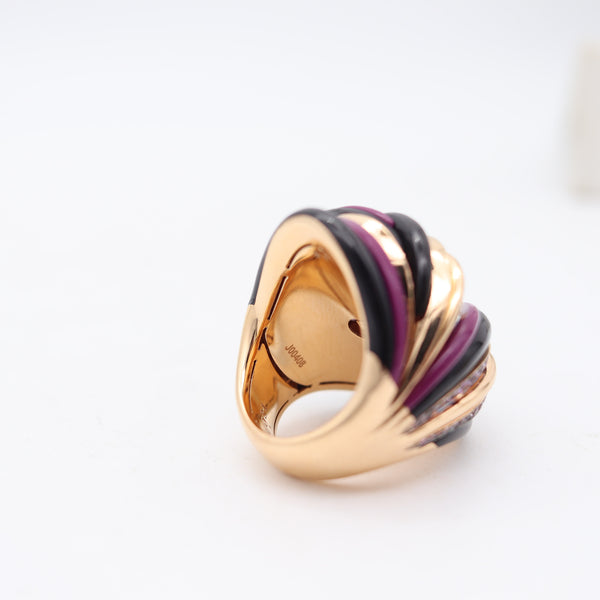 FAWAZ GRUOSI Cocktail Ring In 18Kt Pink Gold With 3.80 Cts Sapphires & Agathe