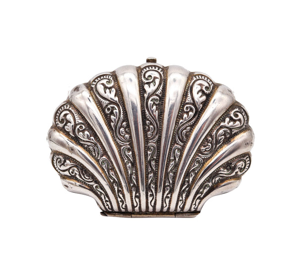 Victorian 1900 Clam Shaped Coins Purse Wallet In 900 Sterling Silver