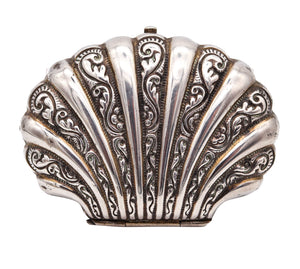 Victorian 1900 Clam Shaped Coins Purse Wallet In 900 Sterling Silver