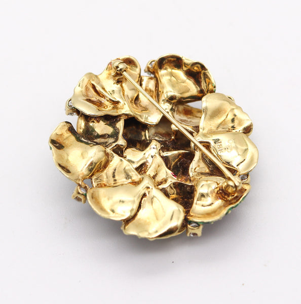 PETER LINDEMAN 1970 New York Enameled Brooch In 18kt Yellow Gold With Diamonds