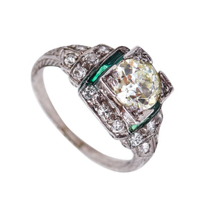 LAMBERT BROTHERS 1925 Art Deco Ring In .950 Platinum With Rose Cut Diamonds