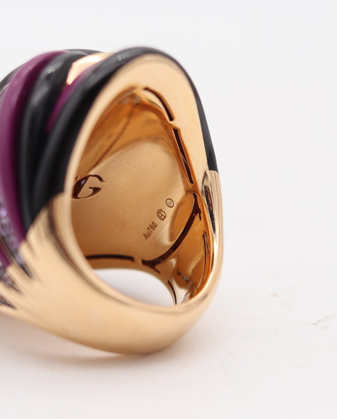 FAWAZ GRUOSI Cocktail Ring In 18Kt Pink Gold With 3.80 Cts Sapphires & Agathe