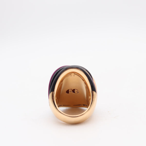 FAWAZ GRUOSI Cocktail Ring In 18Kt Pink Gold With 3.80 Cts Sapphires & Agathe