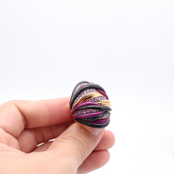 FAWAZ GRUOSI Cocktail Ring In 18Kt Pink Gold With 3.80 Cts Sapphires & Agathe