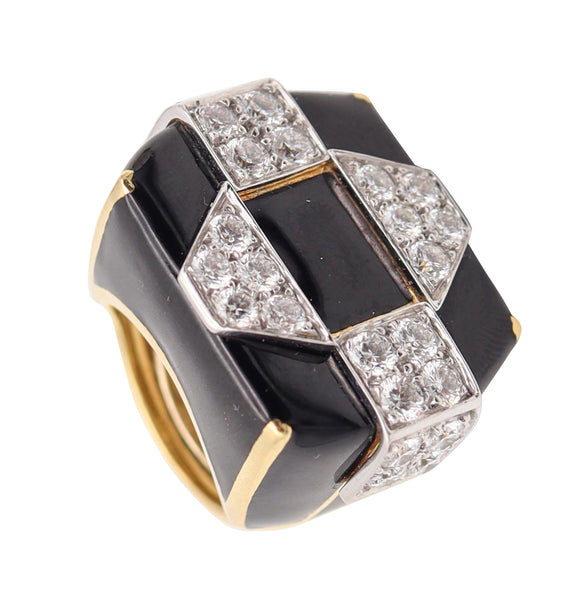 DAVID WEBB Black Enameled Cocktail Ring In 18Kt Gold With 3.96 Cwt. VVS Diamonds
