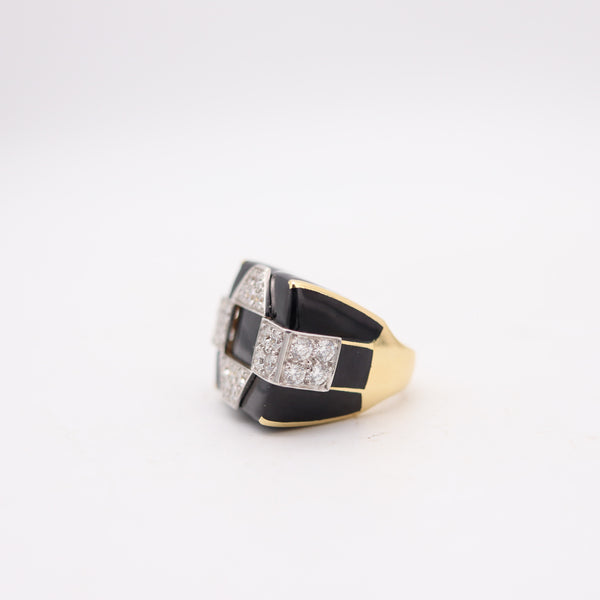DAVID WEBB Black Enameled Cocktail Ring In 18Kt Gold With 3.96 Cwt. VVS Diamonds