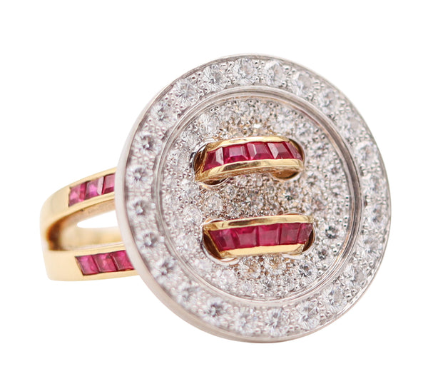 VAN CLEEF & ARPELS Paris Boutonnière Button Cocktail Ring With Rubies & Diamonds