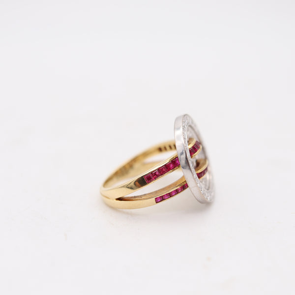 VAN CLEEF & ARPELS Paris Boutonnière Button Cocktail Ring With Rubies & Diamonds