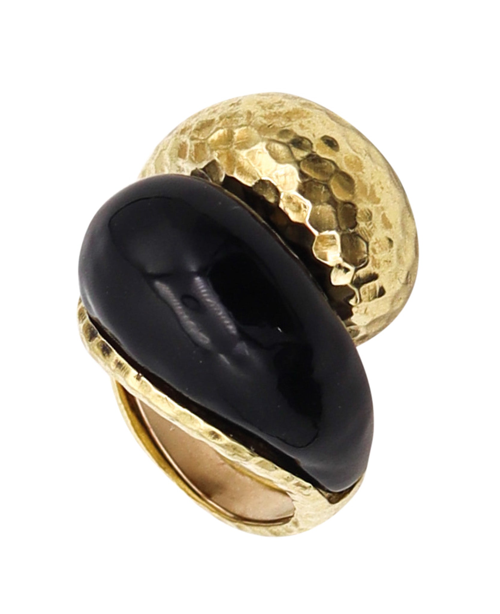 -David Webb 1970 Vintage Black Enamel Crossover Cocktail Ring In 18Kt Yellow Gold