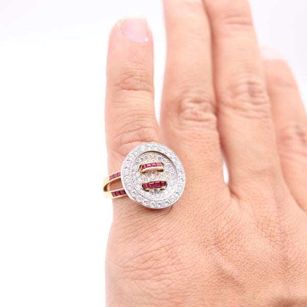 VAN CLEEF & ARPELS Paris Boutonnière Button Cocktail Ring With Rubies & Diamonds