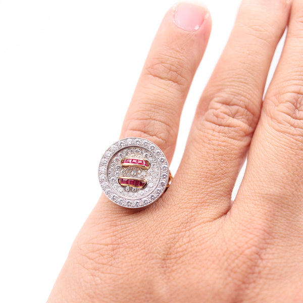 VAN CLEEF & ARPELS Paris Boutonnière Button Cocktail Ring With Rubies & Diamonds
