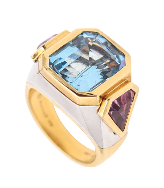 MARINA B. Cocktail Ring In 18Kt Gold With Aquamarine & Shield-Cut Amethysts