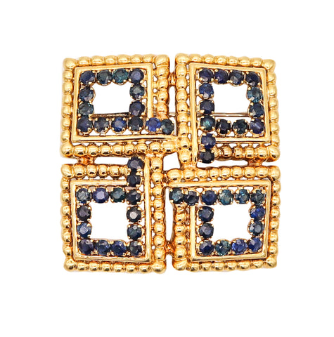 TIFFANY & CO. 1970 Squared Brooch In 18Kt Yellow Gold With 5.60 Ctw In Sapphires