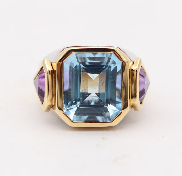 MARINA B. Cocktail Ring In 18Kt Gold With Aquamarine & Shield-Cut Amethysts
