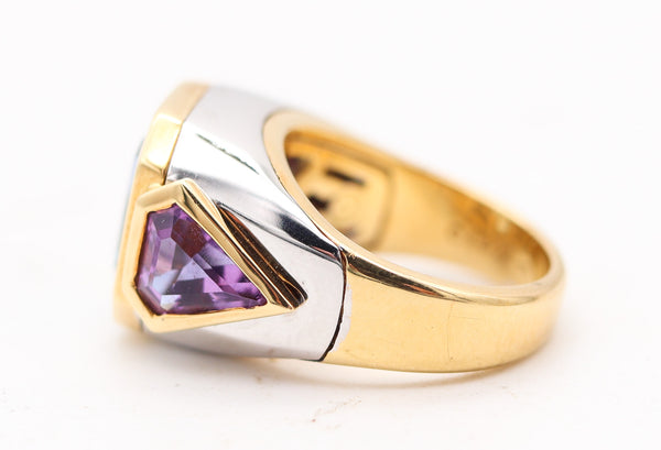 MARINA B. Cocktail Ring In 18Kt Gold With Aquamarine & Shield-Cut Amethysts