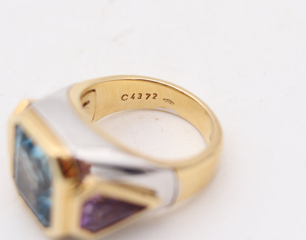 MARINA B. Cocktail Ring In 18Kt Gold With Aquamarine & Shield-Cut Amethysts