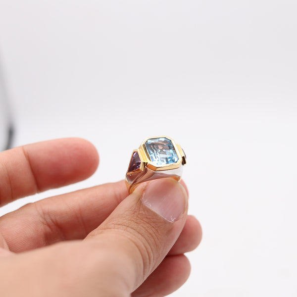 MARINA B. Cocktail Ring In 18Kt Gold With Aquamarine & Shield-Cut Amethysts