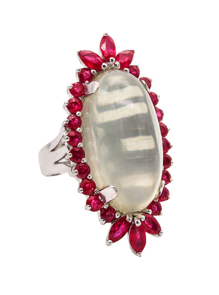 MIKIMOTO Navette Cocktail Ring In 14Kt Gold With 22.25 Ctw Moonstone And Rubies