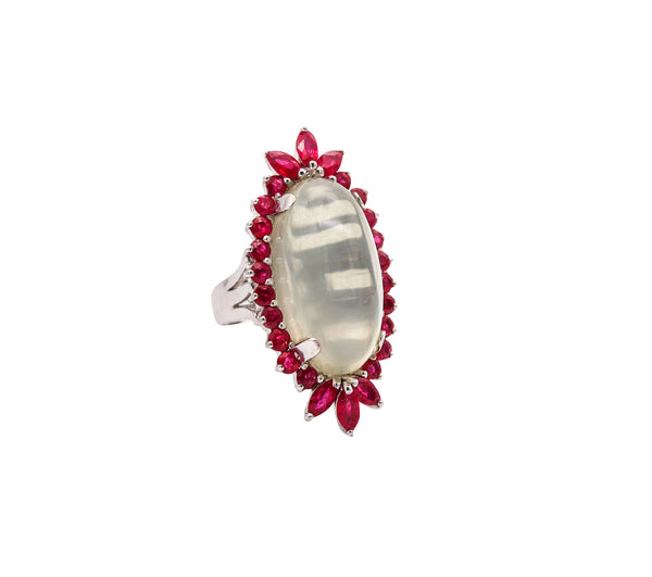 MIKIMOTO Navette Cocktail Ring In 14Kt Gold With 22.25 Ctw Moonstone And Rubies