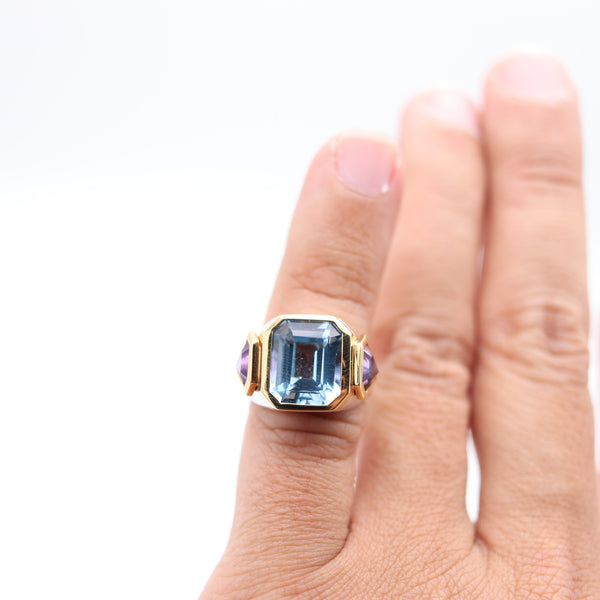MARINA B. Cocktail Ring In 18Kt Gold With Aquamarine & Shield-Cut Amethysts