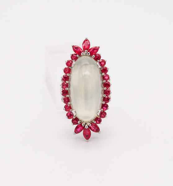 MIKIMOTO Navette Cocktail Ring In 14Kt Gold With 22.25 Ctw Moonstone And Rubies