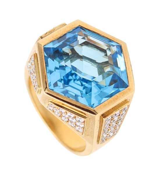 MARINA B. Hexagonal Exi Cocktail Ring In 18Kt Gold With Cwt. Topaz & VS Diamonds