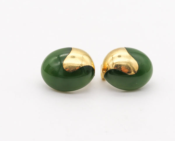 -Tiffany Co 1978 Angela Cummings Nephrite Oval Clips Earrings In 18Kt Yellow Gold