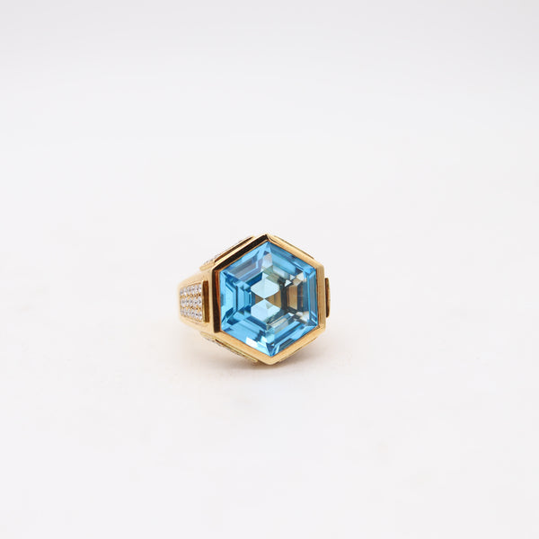 MARINA B. Hexagonal Exi Cocktail Ring In 18Kt Gold With Cwt. Topaz & VS Diamonds