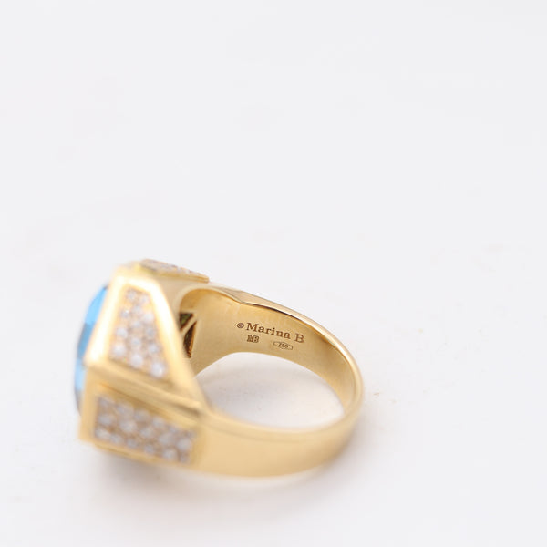 MARINA B. Hexagonal Exi Cocktail Ring In 18Kt Gold With Cwt. Topaz & VS Diamonds