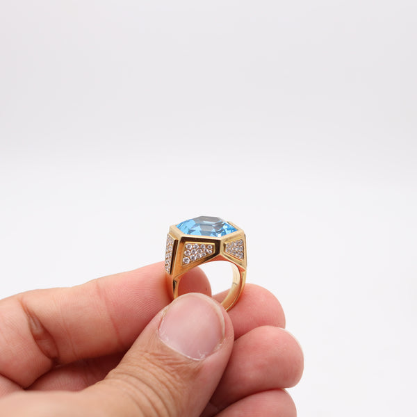 MARINA B. Hexagonal Exi Cocktail Ring In 18Kt Gold With Cwt. Topaz & VS Diamonds