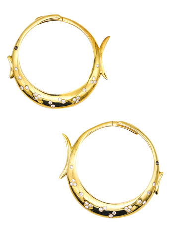 -PORRATI  Fish Hoop Earrings In 18Kt Yellow Gold With 2.03 Ctw In Diamonds