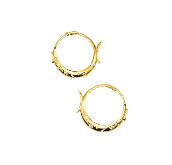 -PORRATI  Fish Hoop Earrings In 18Kt Yellow Gold With 2.03 Ctw In Diamonds