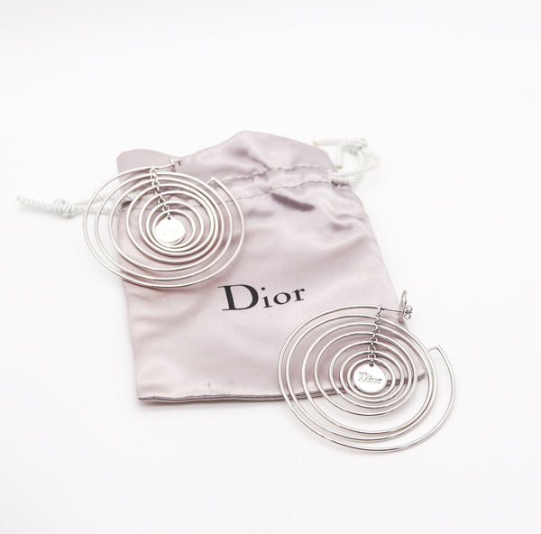 -CHRISTIAN DIOR Kinetic Dangle Earrings In Rhodium Plated .925 Sterling Silver