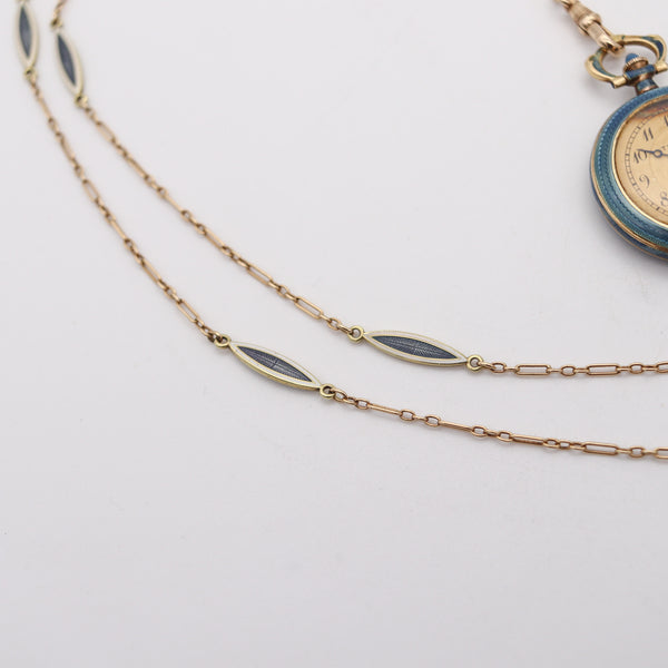 TIFFANY & CO. 1915 Edwardian Guilloche Enameled Clock Necklace In 18Kt Yellow Gold