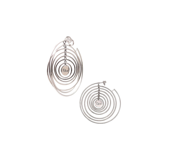 -CHRISTIAN DIOR Kinetic Dangle Earrings In Rhodium Plated .925 Sterling Silver