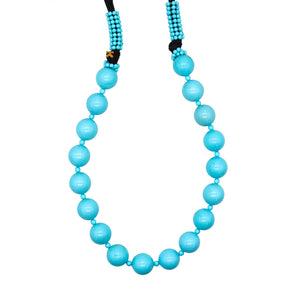 -Rajola Italy Long Sautoir Necklace With Blue Turquoises Round Beads