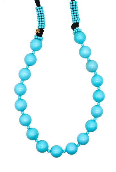 -Rajola Italy Long Sautoir Necklace With Blue Turquoises Round Beads