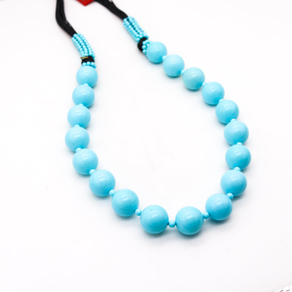 -Rajola Italy Long Sautoir Necklace With Blue Turquoises Round Beads