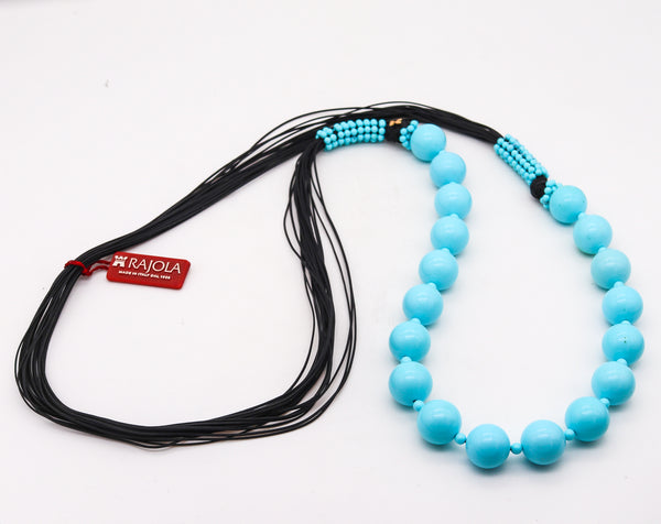-Rajola Italy Long Sautoir Necklace With Blue Turquoises Round Beads