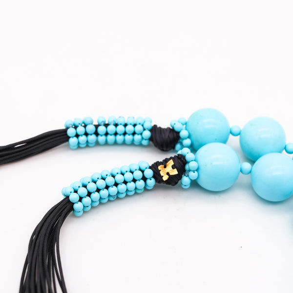 -Rajola Italy Long Sautoir Necklace With Blue Turquoises Round Beads